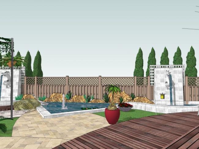 Sketchup景观模型|庭院景观，花园景观，庭院花园，现代风格