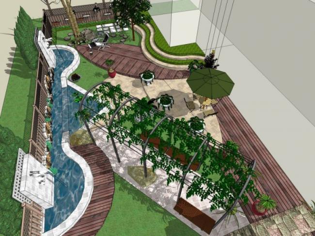 Sketchup景观模型|庭院景观，花园景观，庭院花园，现代风格