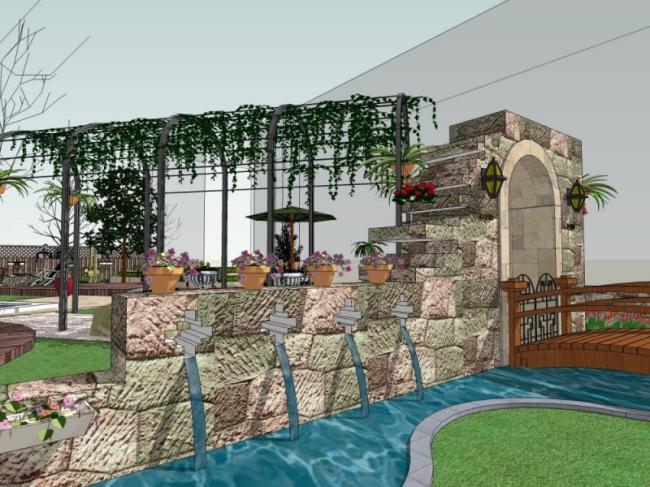 Sketchup景观模型|庭院景观，花园景观，庭院花园，现代风格