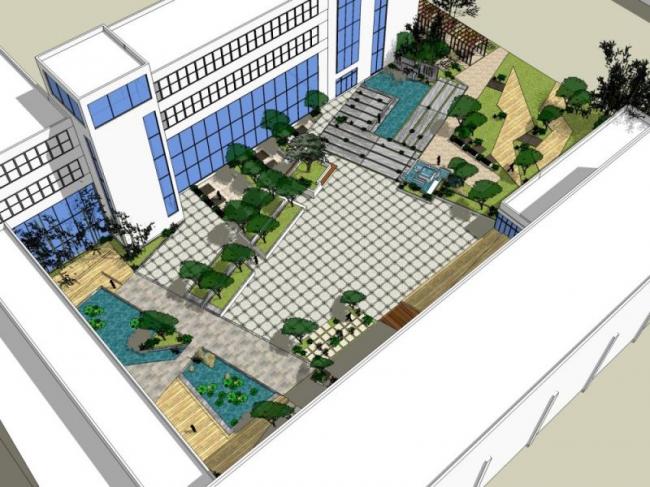 Sketchup景观模型|办公景观，现代风格