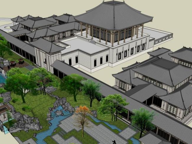 Sketchup景观模型|游园景观，中式风格