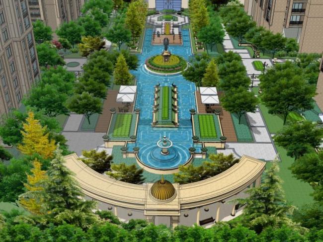 Sketchup景观模型|小区景观，住宅景观，古典风格