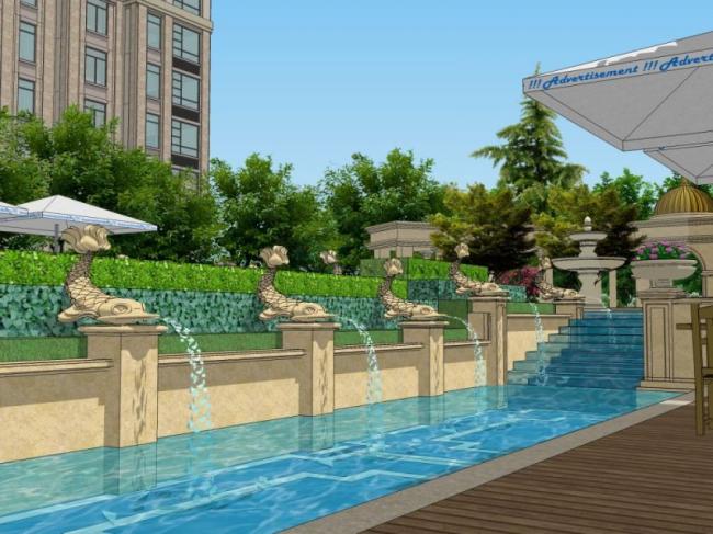 Sketchup景观模型|小区景观，住宅景观，古典风格