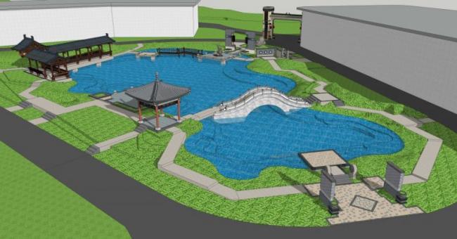 Sketchup景观模型|水库景观，滨水景观，中式风格