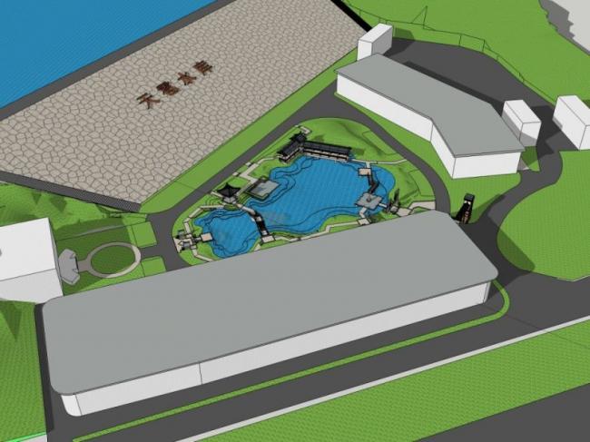 Sketchup景观模型|水库景观，滨水景观，中式风格