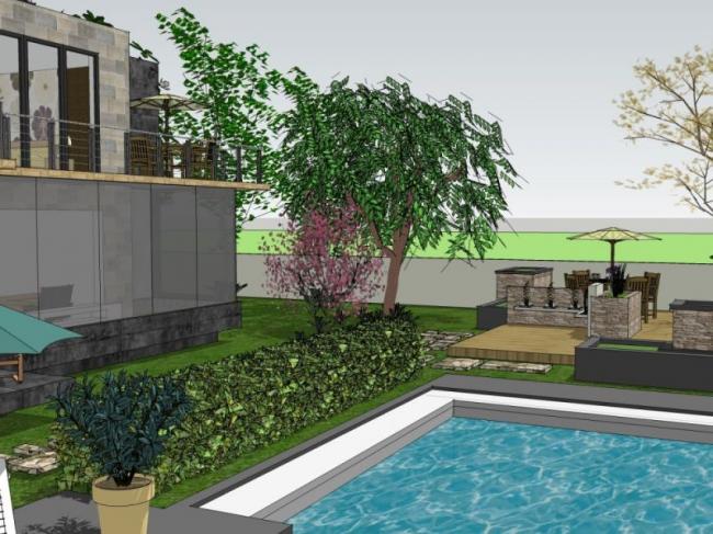 Sketchup景观模型|别墅景观，庭院景观，别墅庭院，现代风格