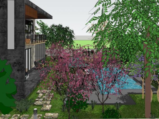 Sketchup景观模型|别墅景观，庭院景观，别墅庭院，现代风格