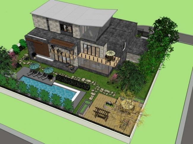 Sketchup景观模型|别墅景观，庭院景观，别墅庭院，现代风格