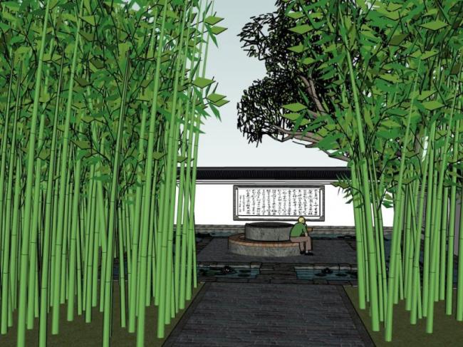 Sketchup景观模型|庭院景观，中式风格