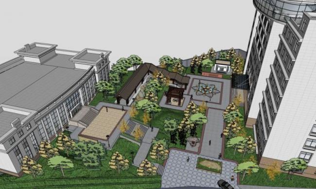 Sketchup景观模型|办公景观，现代风格