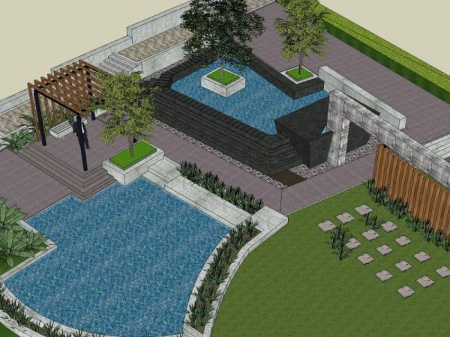 Sketchup景观模型|庭院景观，现代风格