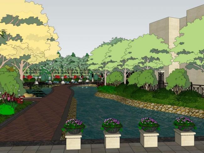 Sketchup景观模型|庭院景观，欧式风格，古典风格