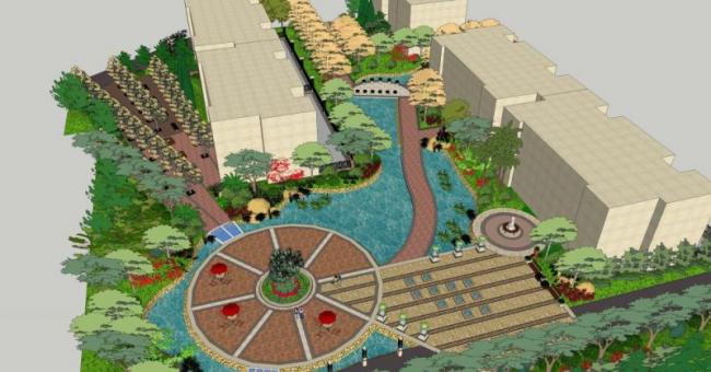 Sketchup景观模型|庭院景观，欧式风格，古典风格