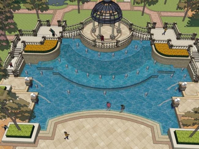 Sketchup景观模型|滨水景观，古典风格