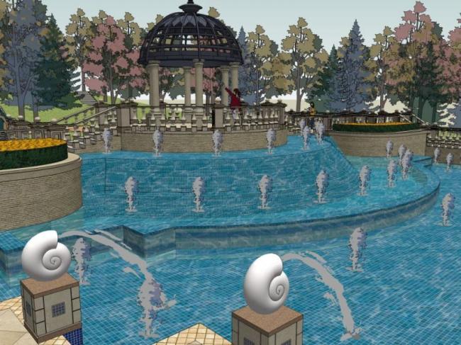 Sketchup景观模型|滨水景观，古典风格