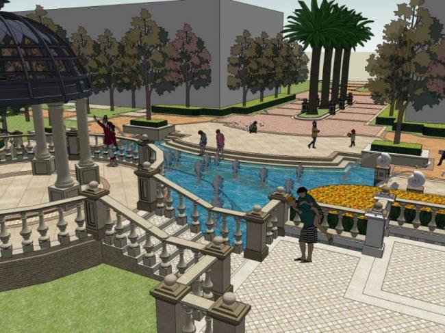 Sketchup景观模型|滨水景观，古典风格