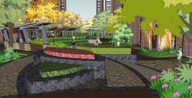 Sketchup景观模型|小区景观，住宅景观，现代风格