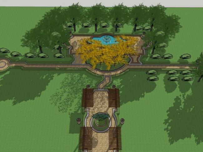 Sketchup景观模型|景观轴，欧式风格，古典风格