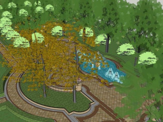 Sketchup景观模型|景观轴，欧式风格，古典风格
