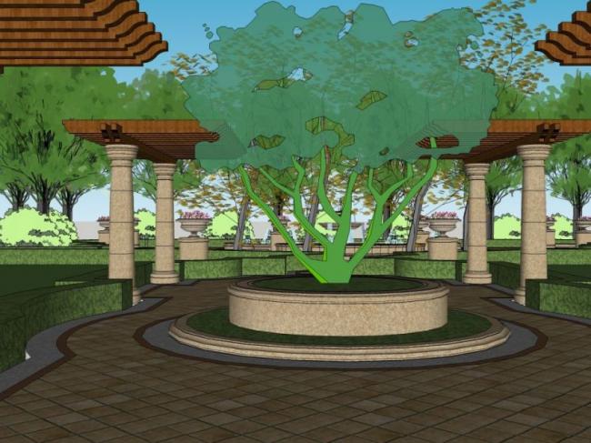 Sketchup景观模型|景观轴，欧式风格，古典风格