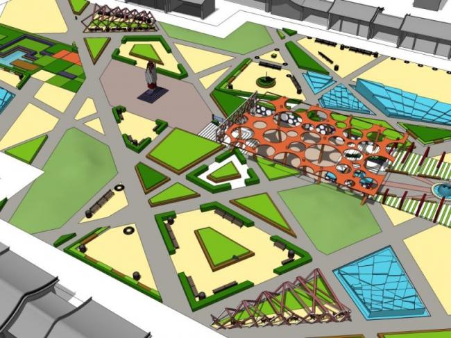 Sketchup景观模型|广场景观，现代风格
