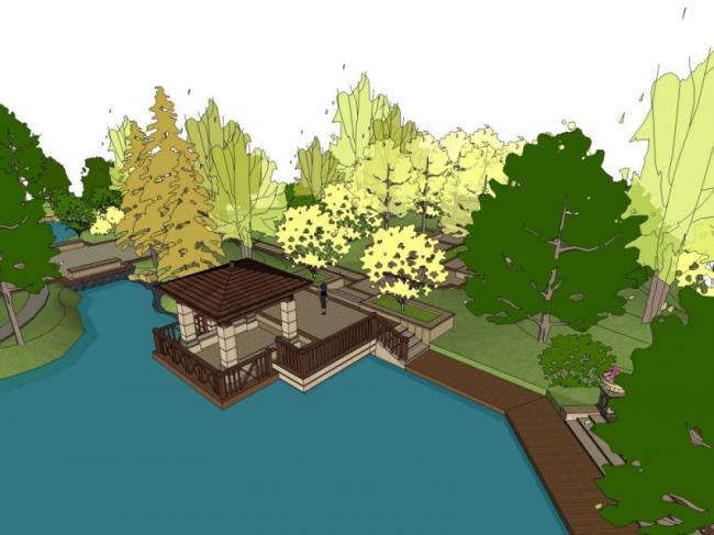 Sketchup景观模型|小区景观，住宅景观，古典风格