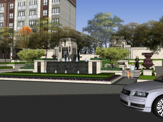 Sketchup景观模型|小区景观，住宅景观，古典风格