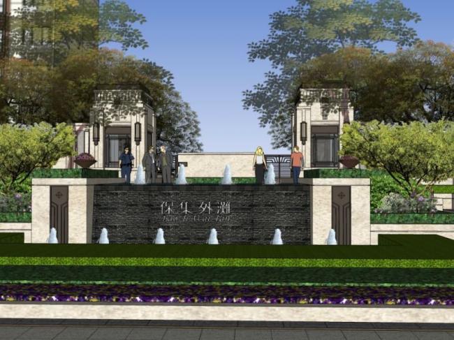 Sketchup景观模型|小区景观，住宅景观，古典风格