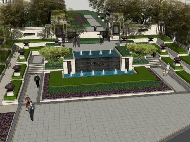 Sketchup景观模型|小区景观，住宅景观，古典风格