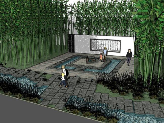 Sketchup景观模型|小型景观，新中式风格