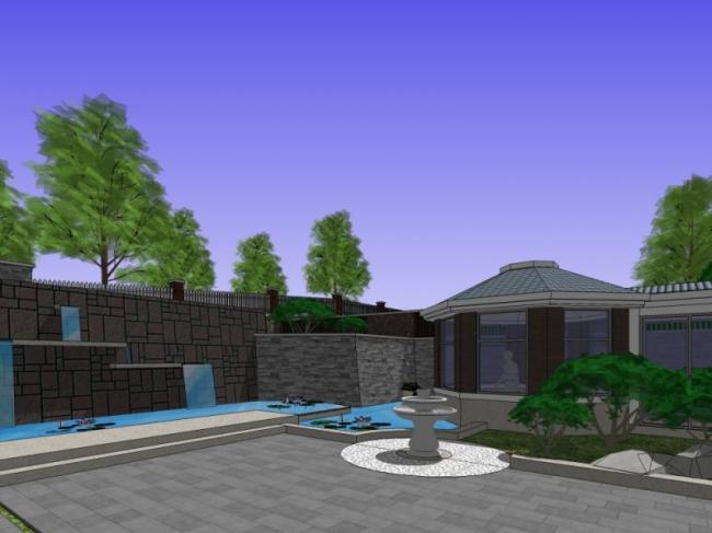 Sketchup景观模型|别墅景观，庭院景观，中式风格