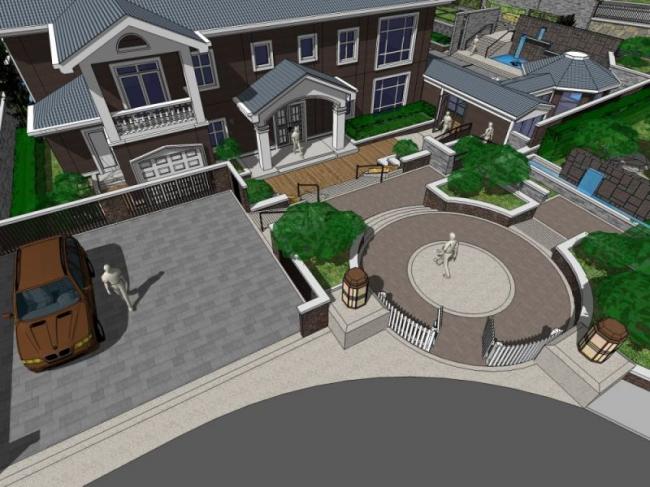 Sketchup景观模型|别墅景观，庭院景观，中式风格