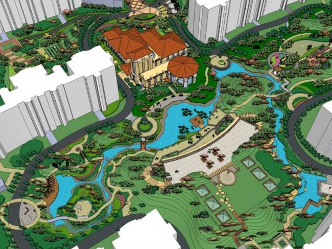 Sketchup景观模型|小区景观，住宅景观，现代风格