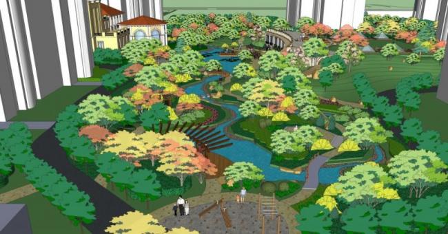 Sketchup景观模型|小区景观，住宅景观，现代风格