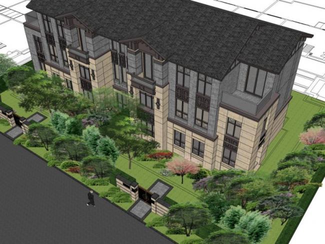 Sketchup景观模型|别墅景观，庭院景观，别墅庭院，中式风格