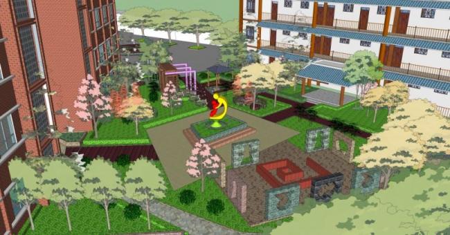 Sketchup景观模型|校园景观，学校景观，现代风格