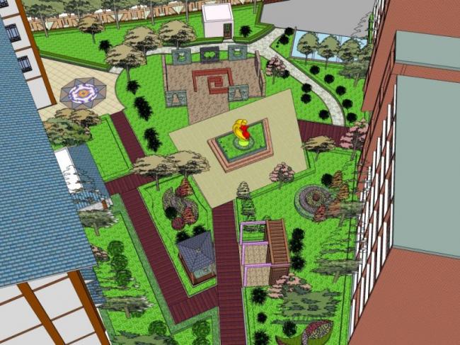 Sketchup景观模型|校园景观，学校景观，现代风格