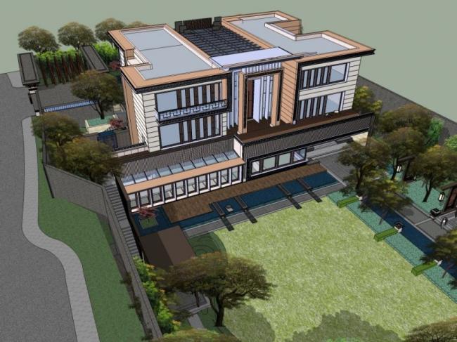 Sketchup景观模型|庭院景观，花园景观，庭院花园，现代风格