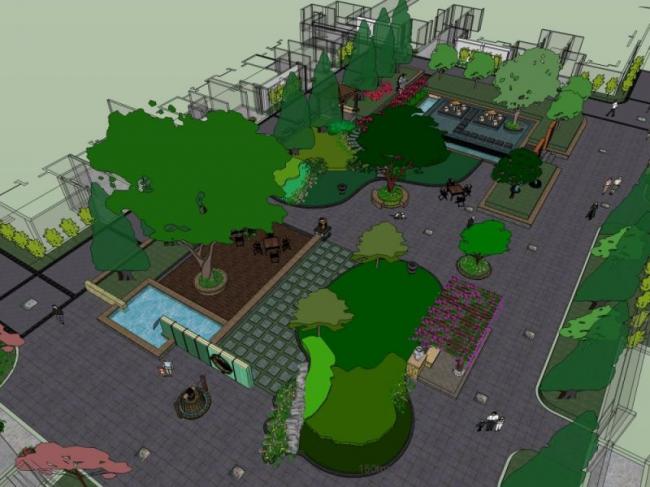 Sketchup景观模型|小区景观，住宅景观，现代风格