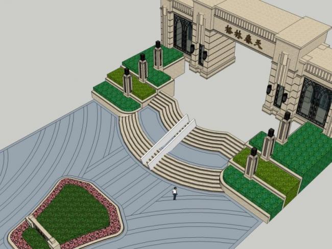 Sketchup景观模型|广场景观，入口，古典风格
