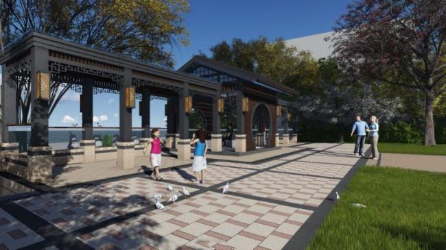 Sketchup景观模型|广场景观，廊架景观，中式风格