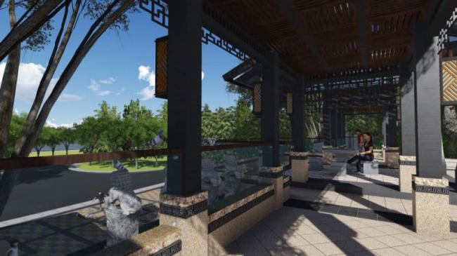 Sketchup景观模型|广场景观，廊架景观，中式风格