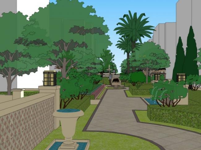 Sketchup景观模型|泳池景观，古典风格