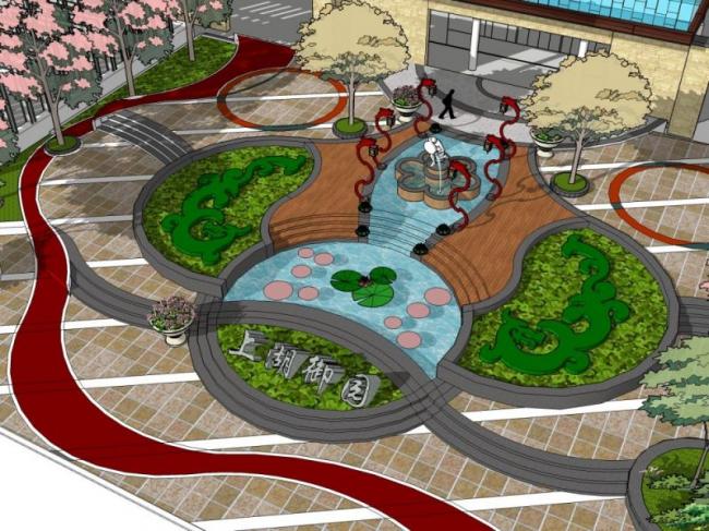 Sketchup景观模型|入口景观，广场景观，现代风格