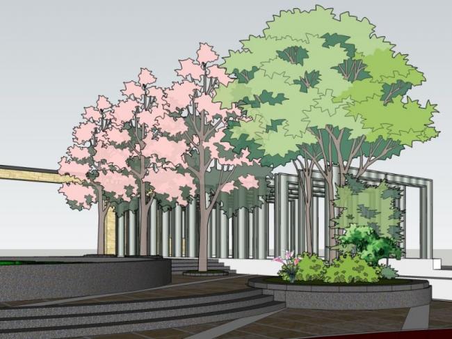 Sketchup景观模型|入口景观，广场景观，现代风格