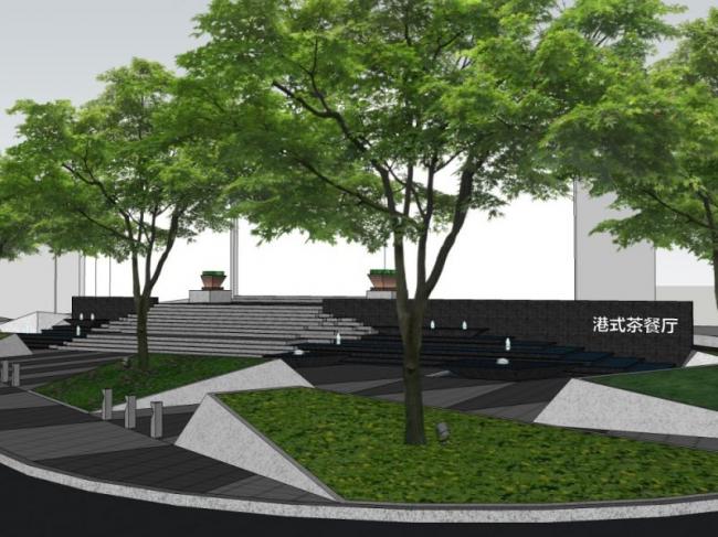 Sketchup景观模型|广场景观，现代风格
