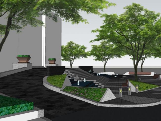 Sketchup景观模型|广场景观，现代风格