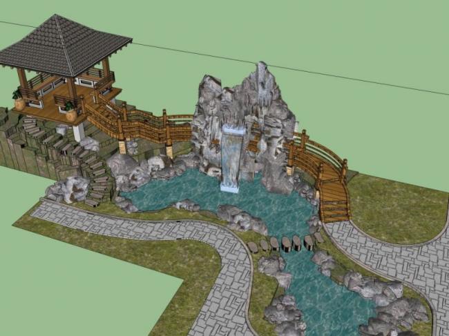 Sketchup景观模型|园林景观，中式园林，中式风格