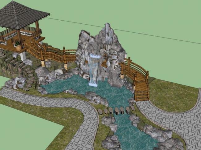 Sketchup景观模型|园林景观，中式园林，中式风格