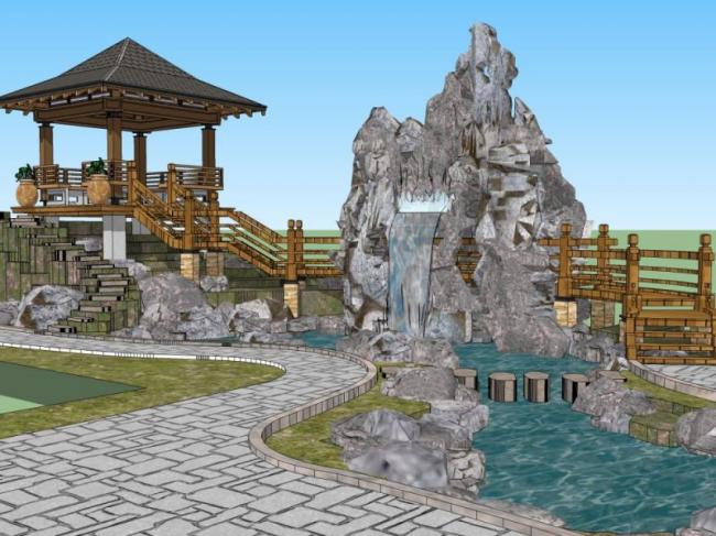 Sketchup景观模型|园林景观，中式园林，中式风格
